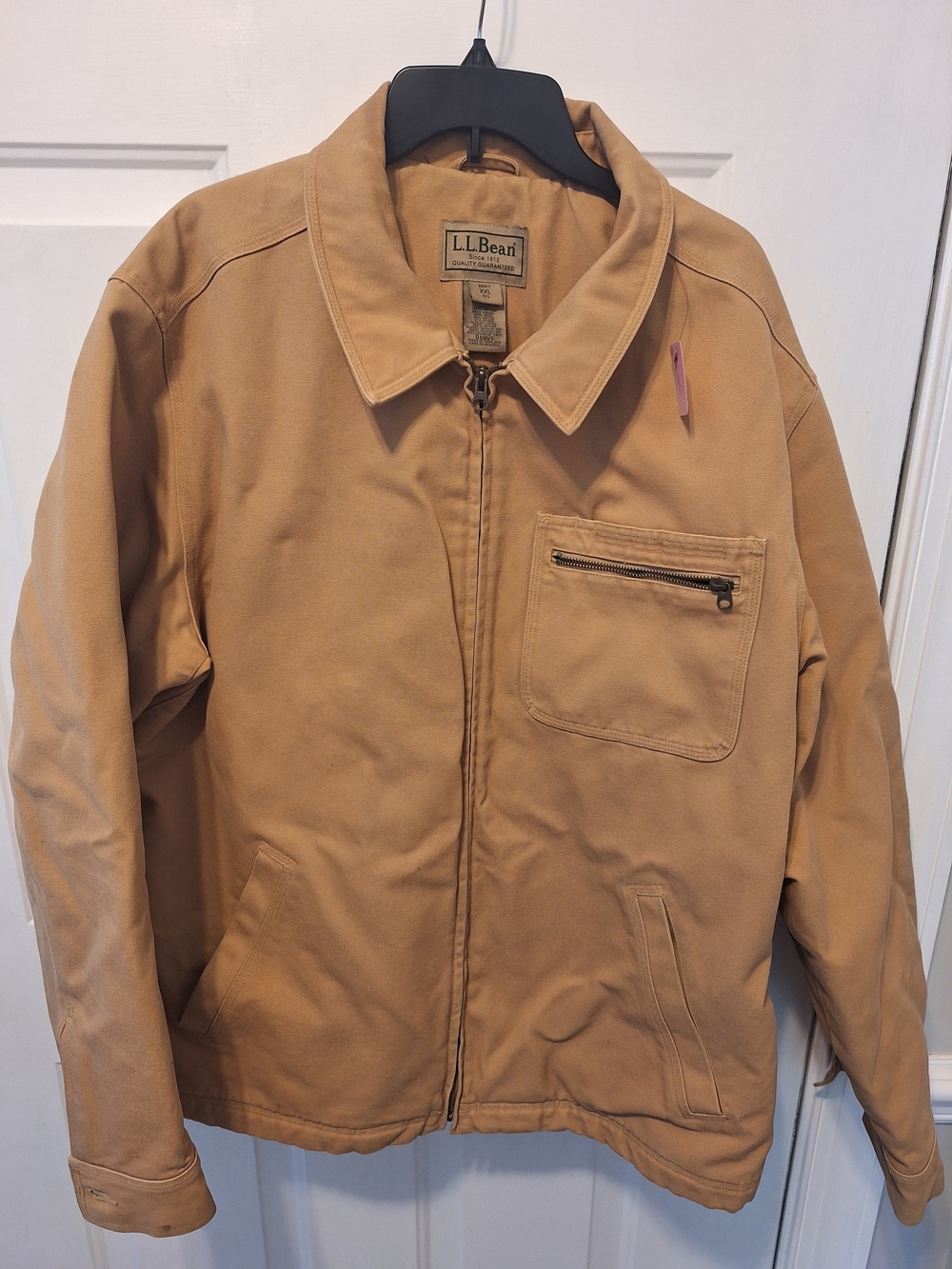 Vintage LL Bean Canvas Work Jacket L Tan Wool Lined Full Zip Field Chore Barn